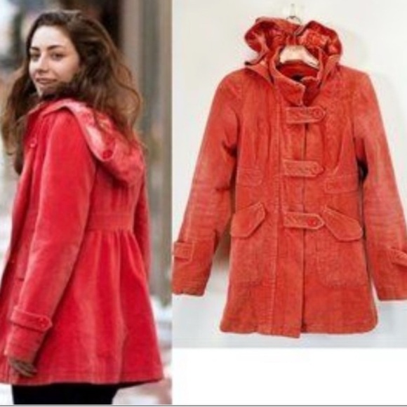 Idra Coral corduroy Hooded Pea Coat - Picture 2 of 9
